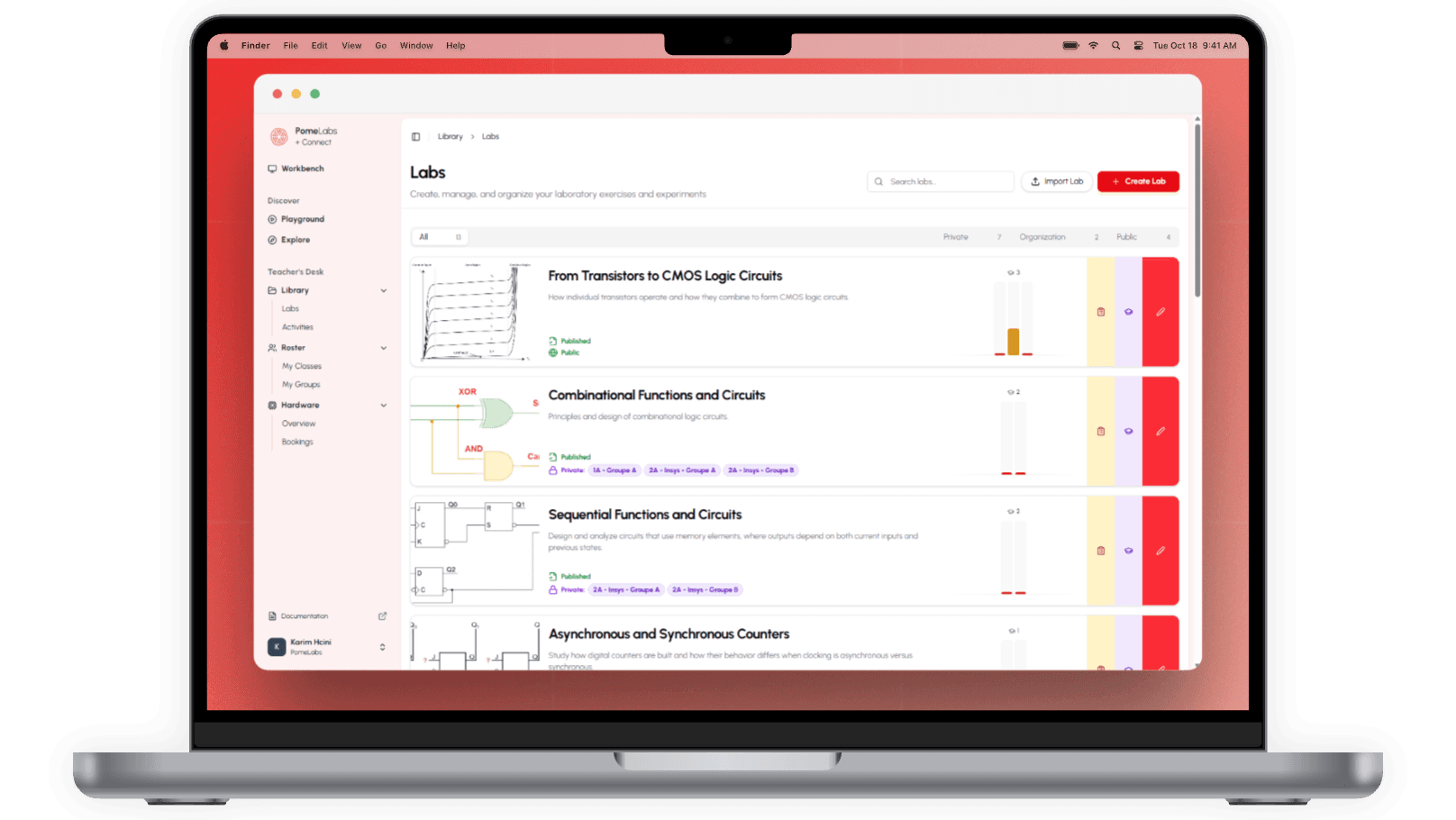 PomeLabs app — Labs management interface